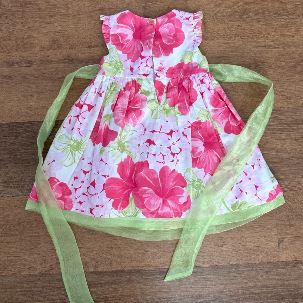 NWOT 2T Floral Pink and Green Dress with Bow